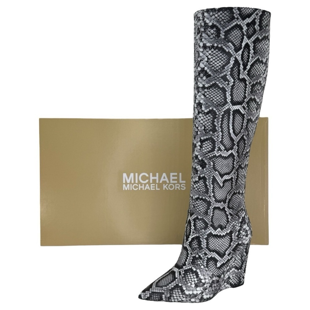Michael Kors Isra Snake Embossed Leather Womens Wedge Knee High Boots Size 6.5M